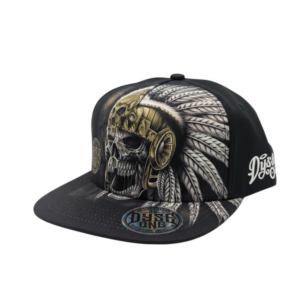 Dyse‎ One Skull Headdress Snapback Hat Black Aztec Warrior Graphic Cap